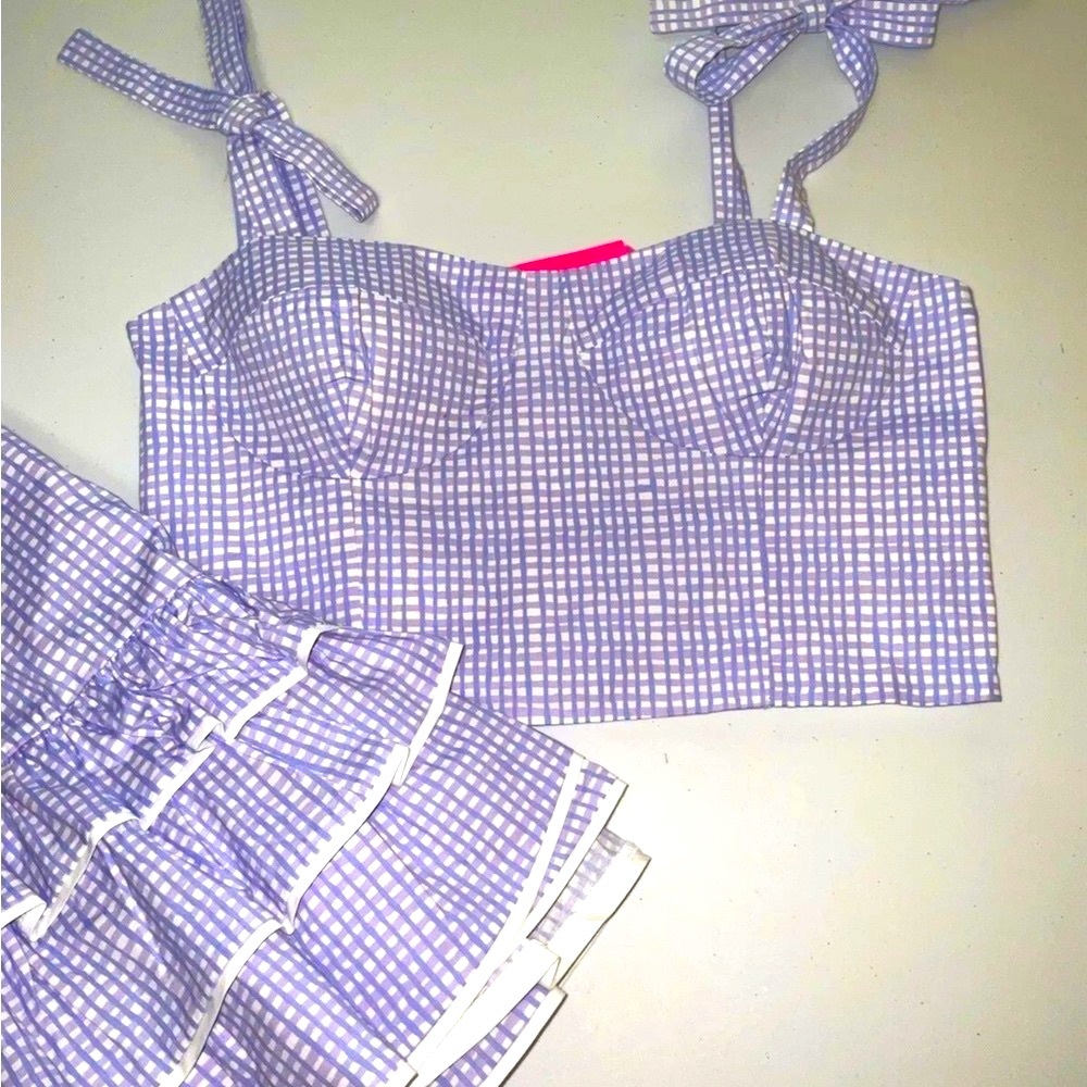 Lilly Pulitzer NWT Rosalie Mini Skirt & Crop Top Lilac Gingham $198  Size 14 - Picture 5 of 16
